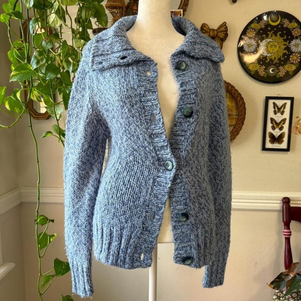 Vtg 90s New Look Sweater Cardigan Chunky Earthy Cottage Retro Open Front‎ Sze 12